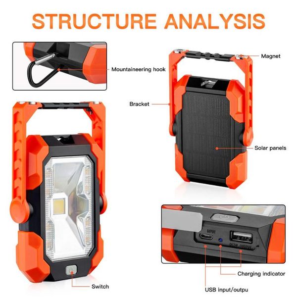 

portable lanterns solar work light multi-function flood & usb charging camping lamp emergency car mobile power supply