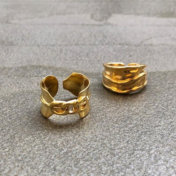 

cluster rings silvology 925 sterling silver wide surface chain for women fashionable elegant minimalist harajuku style jewelry, Golden;silver