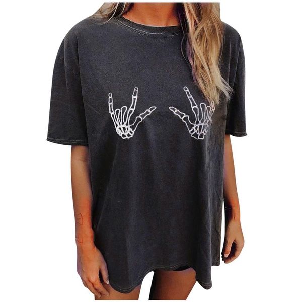 

women's t-shirt summer soft vintage skull skeleton hands 3d pinting t shirt graphic tees harajuku femme #t1g, White