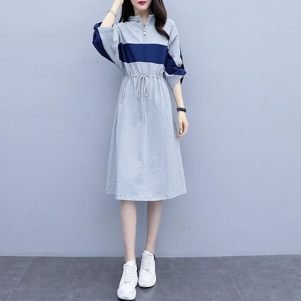 

casual dresses 2021 early spring korean patchwork zipper sport dress women fashion plus size loose ladies 5xl vestidos q1225, Black;gray