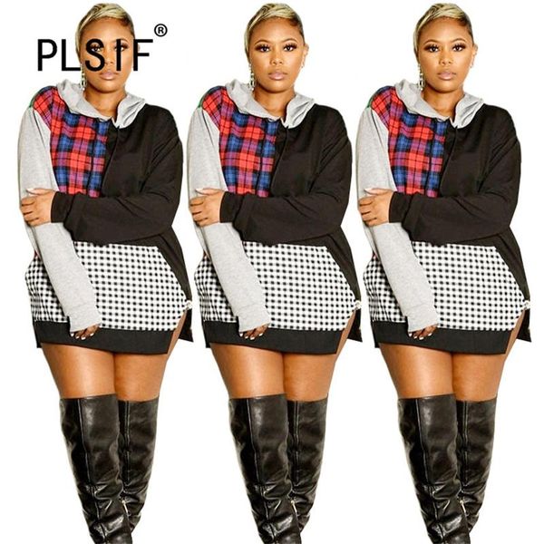 

women's hoodies & sweatshirts 2021 spring fashion plaid patchwork mini sweatshirt long sleeve clothes woman lady, Black
