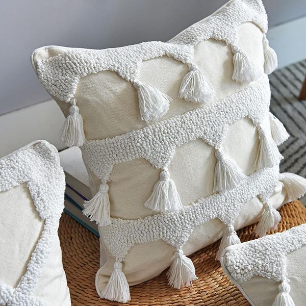 

cushion/decorative pillow nordic cotton canvas with tassel living room throw cushion cover tufted embroidery sofa pillowcover decoration pil