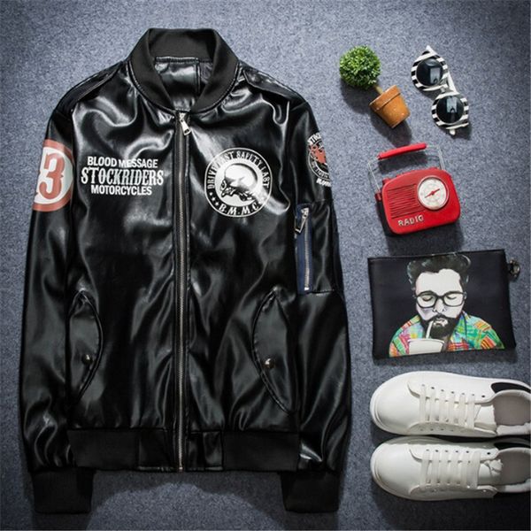 

2021 designer pu leather skull motorcycle bomber jacket mens letters printing side pocket polit coat 2lvy, Black;brown