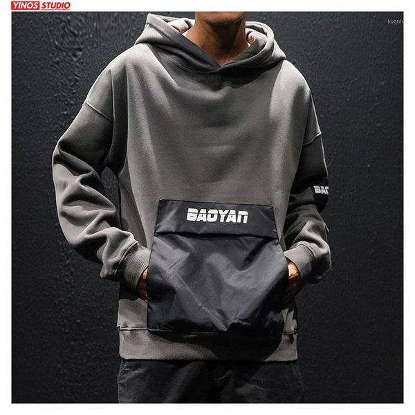 

dropshipping autumn japanese streetwear solid pocket hoodies mens hip-hop hooded sweatshirt casual male cotton pullover1, Black