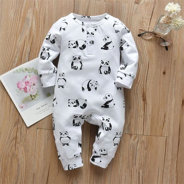 Neonato Ragazzi Pagliaccetti Casual manica lunga Cartone animato Stampa panda Tuta Autunno Vestiti per bambini Pigiama 210309