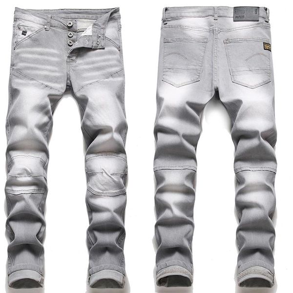 

men's jeans comfortable casual street pants fingerless motorcycle rider denim stretch, Blue