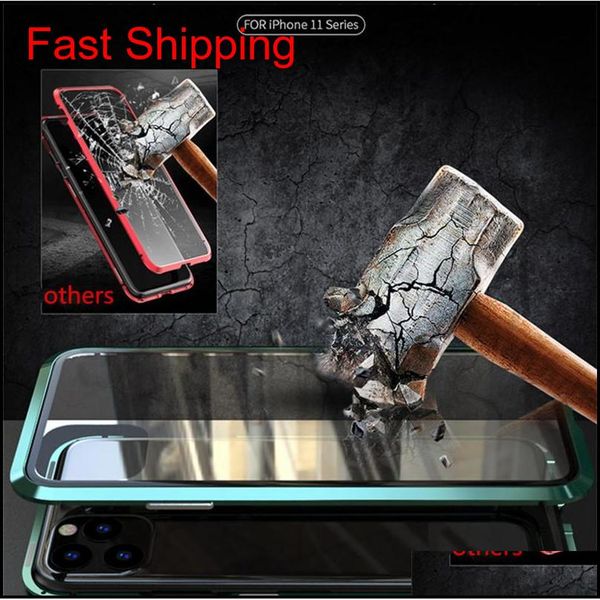 

front back double sided glass magnetic phone case for iphone 11 pro max xr x xs max 6 7 8 plus double-sided transpar qylyvq longdrake