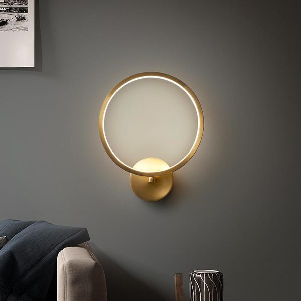 

gold round wall lamp copper led bedside light nordic mounted bedroom living room indoor aisle decorative