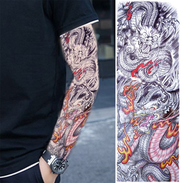 

color flower arm tattoo sticker canglong over shoulder dragon full