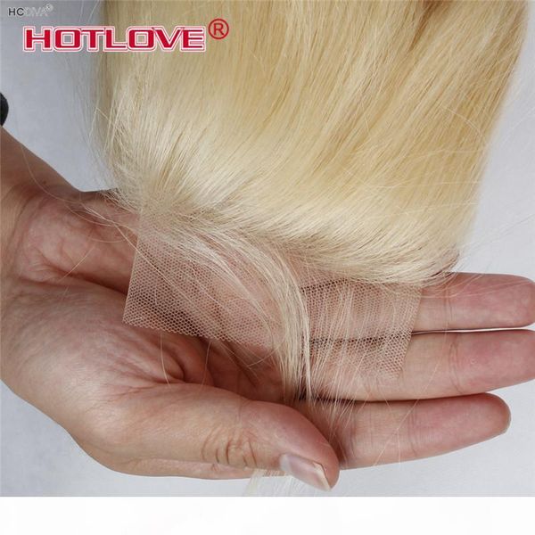 

color 613 blonde lace closure 4*4 inch brazilian virgin remy human straight weaves honey blonde part closure with baby hair ove, Black