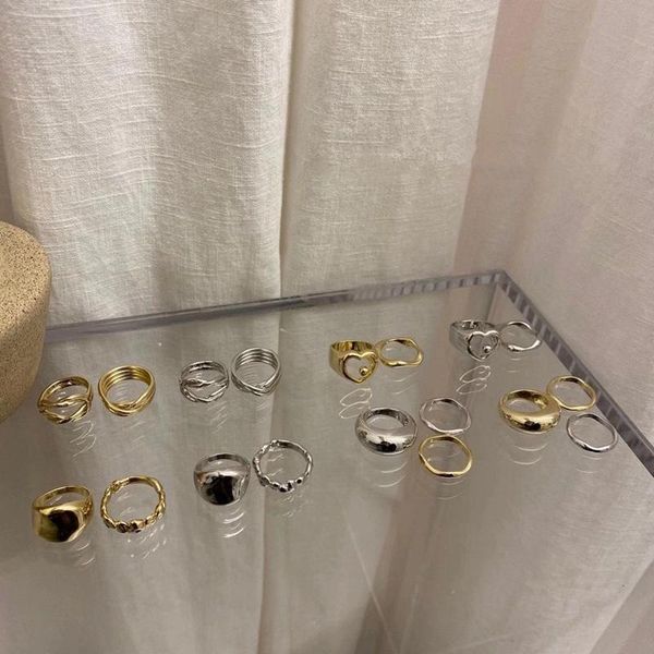 

cluster rings mengjiqiao fashion punk metal geometric knot for women girls gold color mid finger knuckle jewelry gifts, Golden;silver