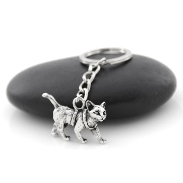 10 pezzi portachiavi placcato argento retrò vintage bel gatto in metallo portachiavi portachiavi ciondolo borsa donna uomo bambino gioielli per animali domestici