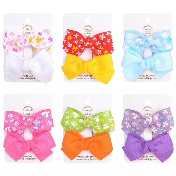 

2pcs/set printed solid hair bows with clips for cute girls hair clips hairpins barrettes headwear kids hair accessories, Slivery;white