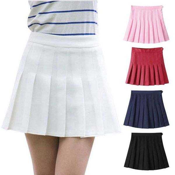 

skirts women high waist zip slim tennis plain skater pleated short school girls mini skirt, Black