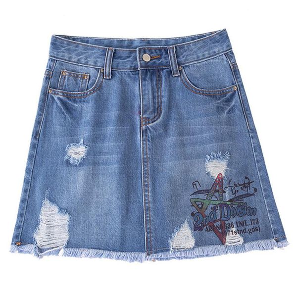 

skirts women hole a-line jeans mini girls summer sweet streetwear skirt high waist pockets button plus size 60202, Black