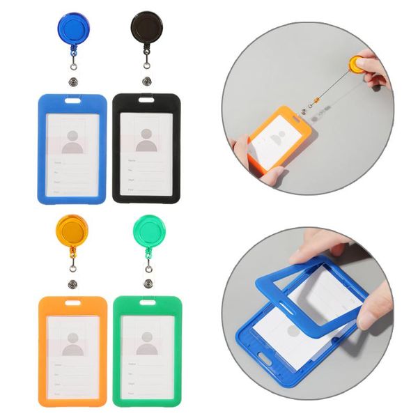 

card holders plastic retractable badge reel holder worker exhibition id name office supplies sleeve, Brown;gray