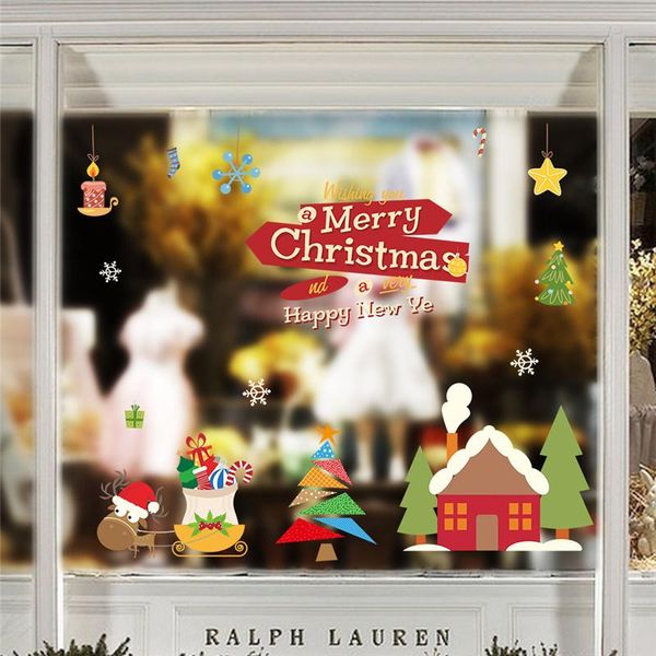 

wall stickers cartoon village house scenery christmas theme sticker for store home decoration diy xmas festival window decal pvc poster