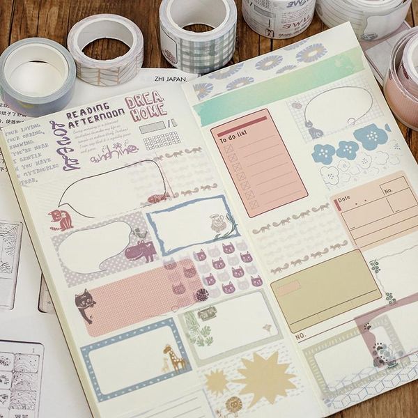 

8patterns narrow and wide cute planner decorative washi tape kawaii cat check label design scrapbooking craft