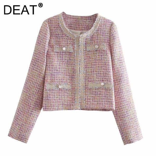 

women's jackets [deat] 2021 autumn fashion tide jacket long sleeve lattice round neck single-breasted loose casual women coat 13z379, Black;brown
