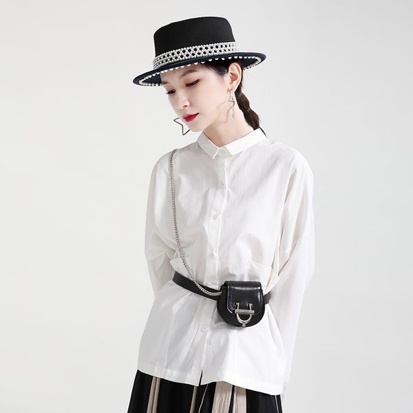 

womens elegant blouse 2021 spring new fashion korean style irregular back button split long sleeve pure color shirts, White