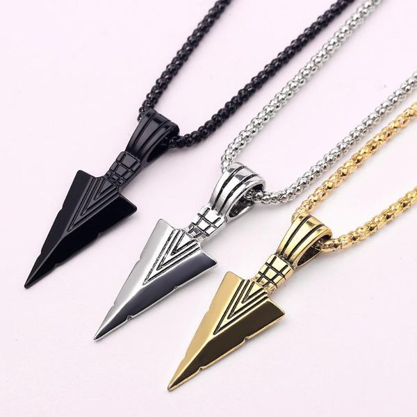 

pendant necklaces fashion women girl trendy men charm boy hip hop chain triangular spearhead jewelry necklace wn19, Silver