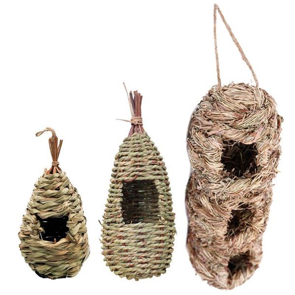 

3pcs hanging bird house cages nest grass woven hut shelter hamster hideaway m6ce