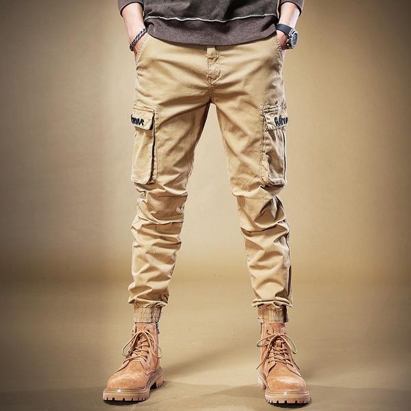 

men's jeans korean style fashion men big pocket casual cargo pants overalls street embroidery designer hip hop joggers, Blue