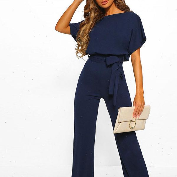 

elegant o neck jumpsuits summer plus size loose women bandage long overalls high waist straight office wears, Black;white