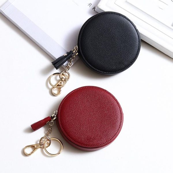 

coin purses round ladies leather mini cute zipper fringed cowhide pocket portable purse simplicity women wallet, Red;black