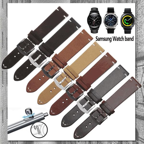 

watch bands for samsung galaxy watch3 retro cow leather strap 20mm 22mm khaki light brown wristband gear s2 s3 smart accessories, Black;brown