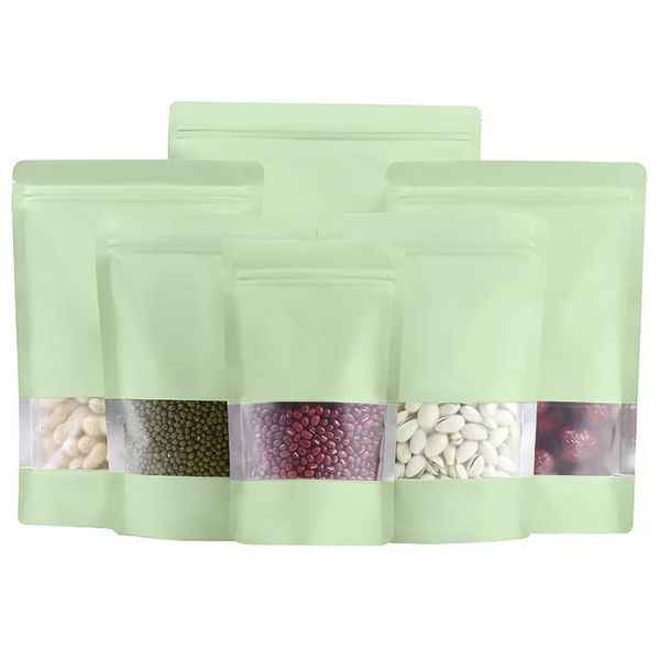 

storage bags 100pcs/lot cyan-blue aluminum foil reclosable stand up pouches with matte window reusable zipper food packing bag