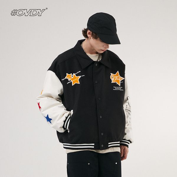 

wxwovdy autumn and winter new american street baseball suit starlight theme towel embroidered color matching et coat men, Black;brown