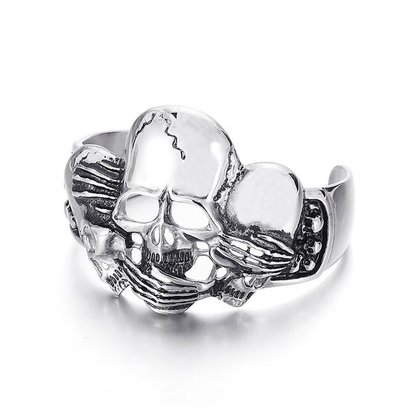 

100g weight 52*67mm size stainless steel biker casting skull end bangle bracelet cool gifts jewelry for mens .father .husband gift, White