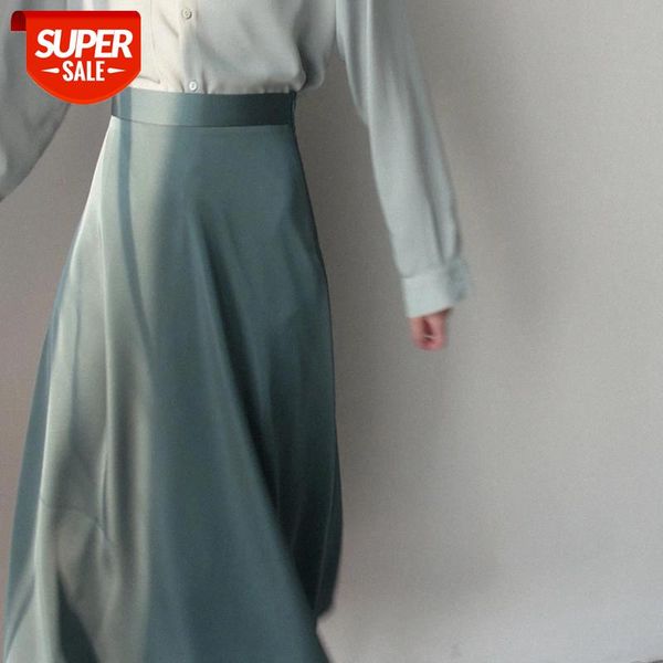 

pleated skirt women's summer 2020 new silk printing women's skirt expandable high waist skirts fashion mid-calf #o19g, Black