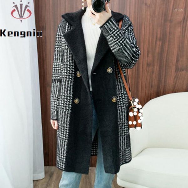 

women's wool & blends winter 2021 wool&blends women jackets loose patchwork thick ladies basic coats pockets female outerwear cardigan, Black