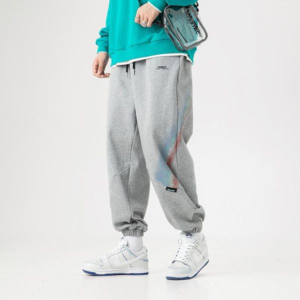 

men's pants autumn and winter trendy trousers, rainbow print stitching, sports casual pants, daily wild couple, Black