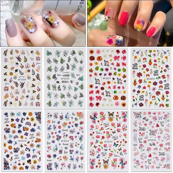 

nail art decorations cartoon character flowers stickers 3d decals self adhesive colorful tip decor tool for diy manicure decoration smj, Silver;gold