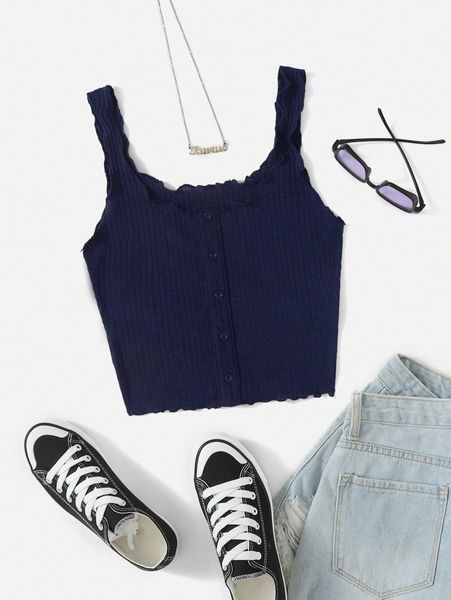 

lettuce trim rib-knit tank t6vy#, White