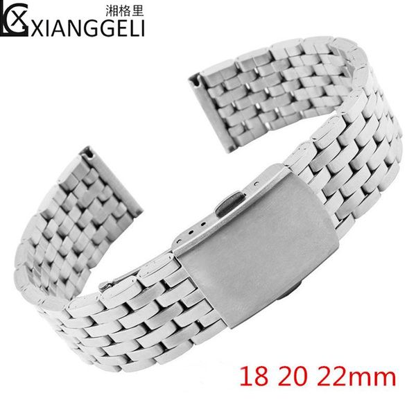 

watch bands accessories stainless steel strap seven beads flat head with 18mm 20mm 22mm double press aircraft buckle, Black;brown