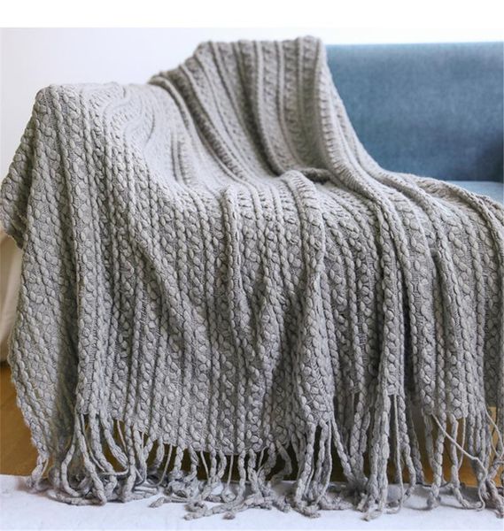 

blankets gray jacquard knitting throw blanket bed sofa towel office rest nap air conditioning home textile bedside