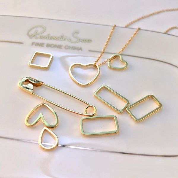 

10pcs bezel charms for jewelry making gold geometry square heart accessories diy earrings necklace bracelet design charms copper, Bronze;silver