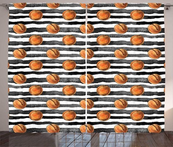 

curtain & drapes charcoal grey apricot peach colors curtains paintbrush artwork watercolor style stripes round fruits living room window