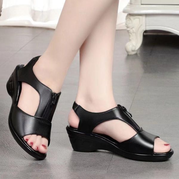 

sandals fashion black solid women summer pumps shoes casual wedges zipper high heels platform female plus size 35-41