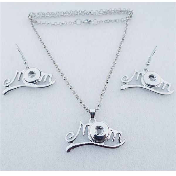 

earrings & necklace mom jewelry set metal 12mm snap buttons mother's day gift, Silver
