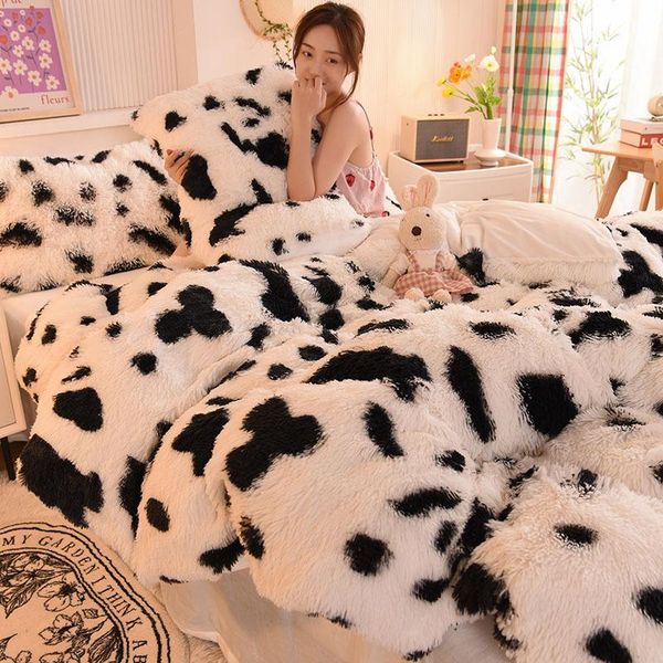 

bedding sets 4pcs set arrival winter long plush rainbow style soft thicken duvet cover velvet bed sheet king