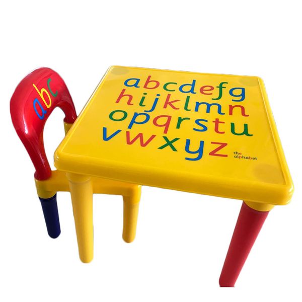 

kids baby table chair set children play letter education learning activity study yellow & red pattern with letters