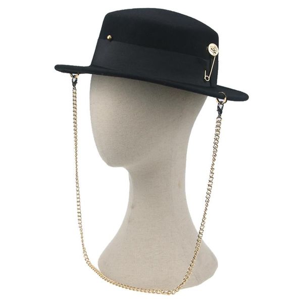 

wide brim hats wool fedoras solid black chain dress formal wedding women flat luxury fedora felted men panamas, Blue;gray