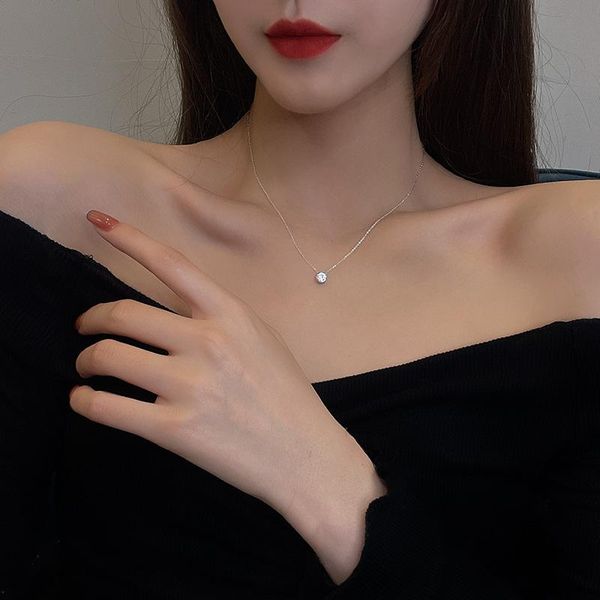 

chains 2021 single diamond necklace female simple niche design sensitive bracelet clavicle chain set internet celebrity pend, Silver
