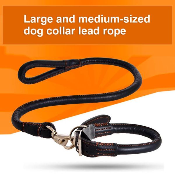 

dog collars & leashes leather leash with pet collar adjustable suit training for large medium dogs lead rope puppy supplies