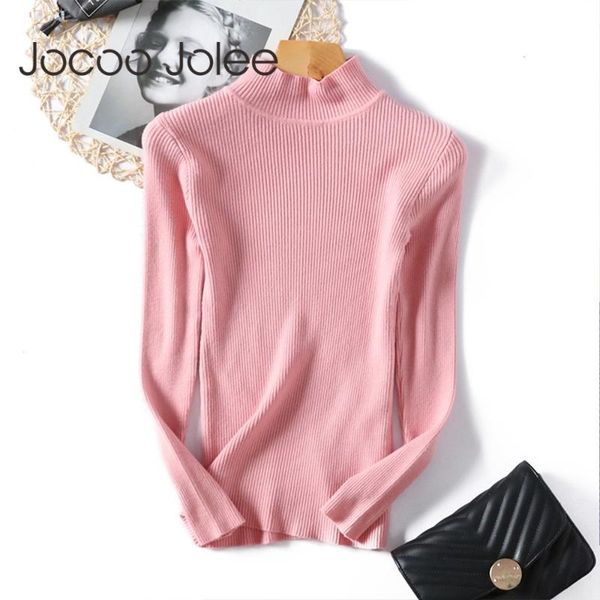 

women's sweaters jocoo jolee women autumn elegant long sleeve turtleneck sweater casual harajuku solid pink pullover korean slim tight, White;black